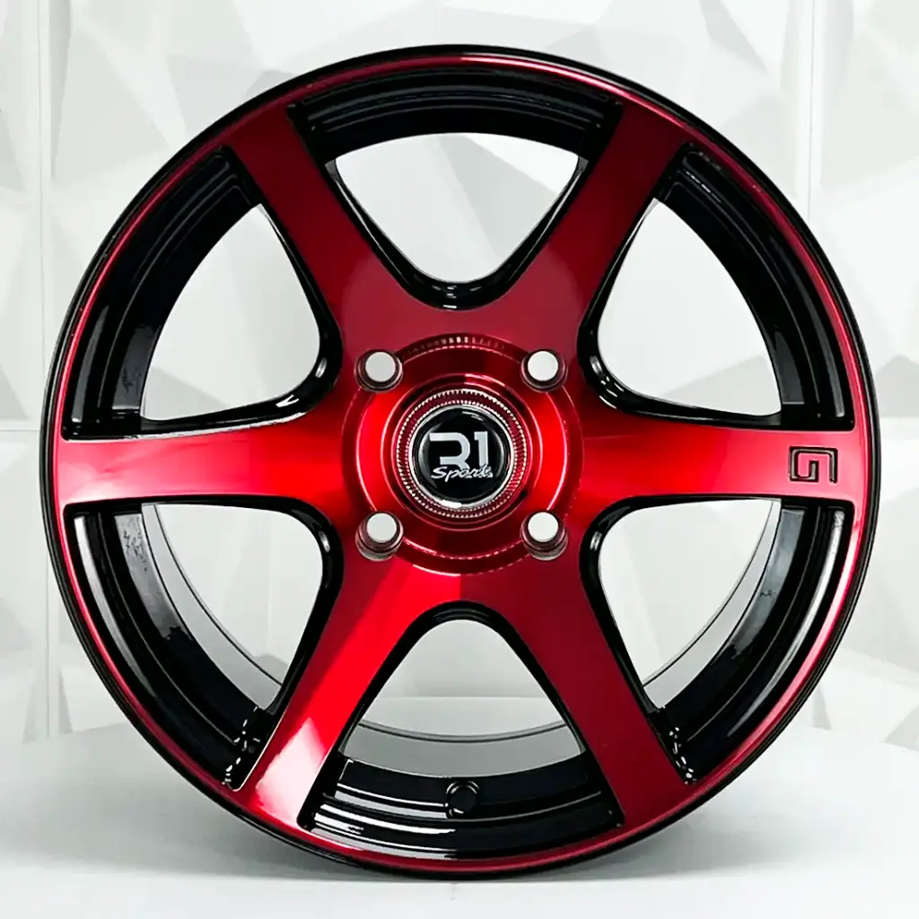 RIN 14X8 4-100/114.3 R1 SPORT 6064 BLACK MACHINE FACE+RED ET15 CB73.1