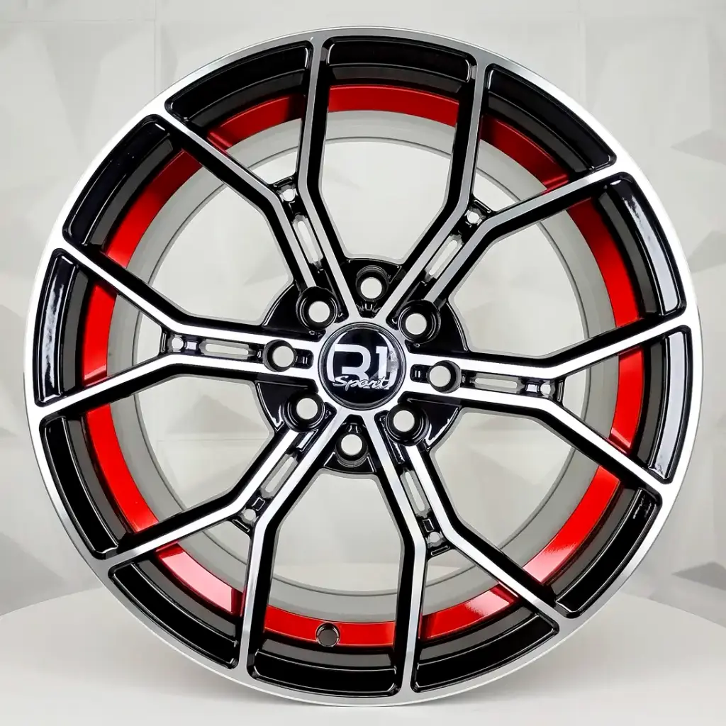RIN 15X8 4-100/114.3 R1 SPORT DX755 BLACK MACHINE FACE RED UNDERCUT* ET0 CB73.1 