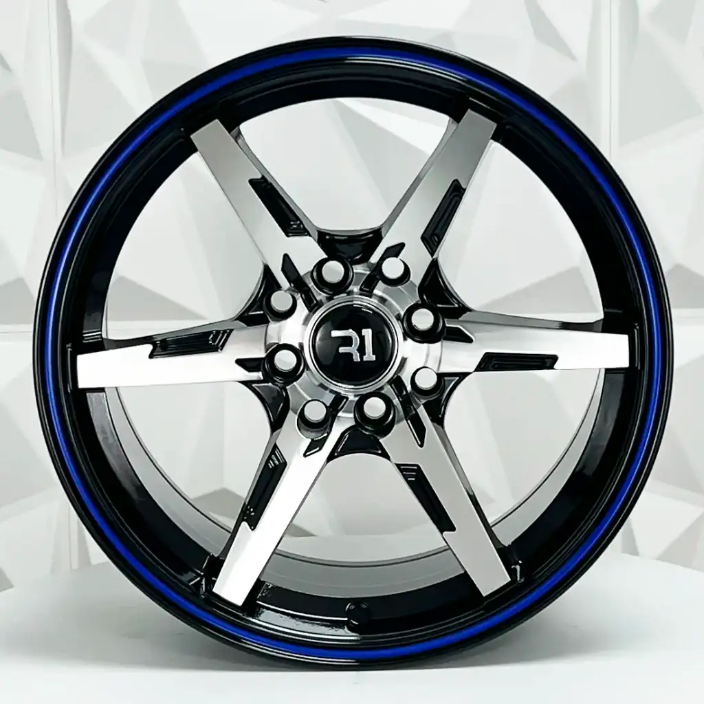RIN 14X6 4-100/108 R1 SPORT QC662 BLACK MACHINE FACE BLUE LINE ET20 CB73.1