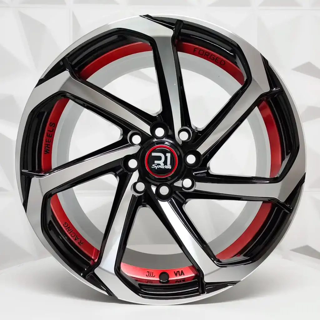 RIN 16X8 4-100/114.3 R1 SPORT X076 BLACK MACHINE AND RED UNCDERCUT ET0 CB73.1