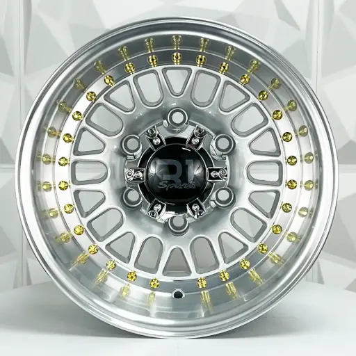 [147521] RIN 14X8 6-139.7 R1 SPORT LG20 SILVER MACHINE LIP GOLD RIVETS ET-27 CB110