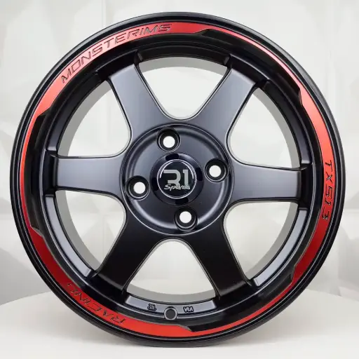 [137515] RIN 13X6 4-100 R1 SPORT JA036 MATE BLACK+RED ET-6 CB73.1